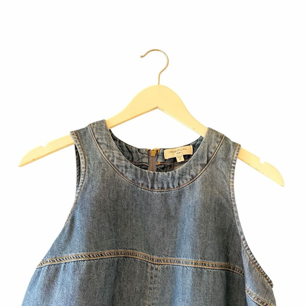 Habitual Denim Jeans Boxy Sleeveless Crop Metal Zipper Closure Crew Neck Structu - Picture 2 of 10